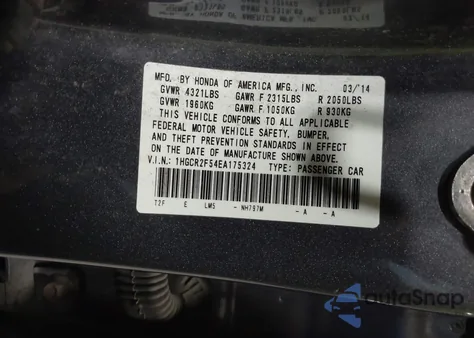 2014 Honda Accord Sport из США, поврежденный, VIN 1HGCR2F54EA175324